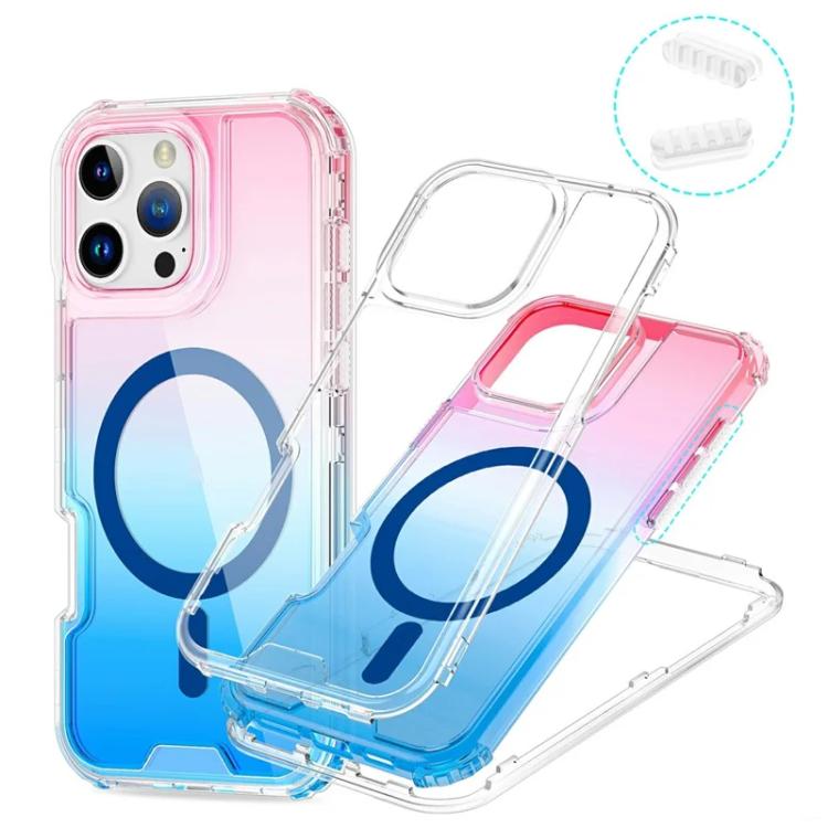 For iPhone 14 Pro Max Detachable Gradient Transparent Magnetic Phone Case
