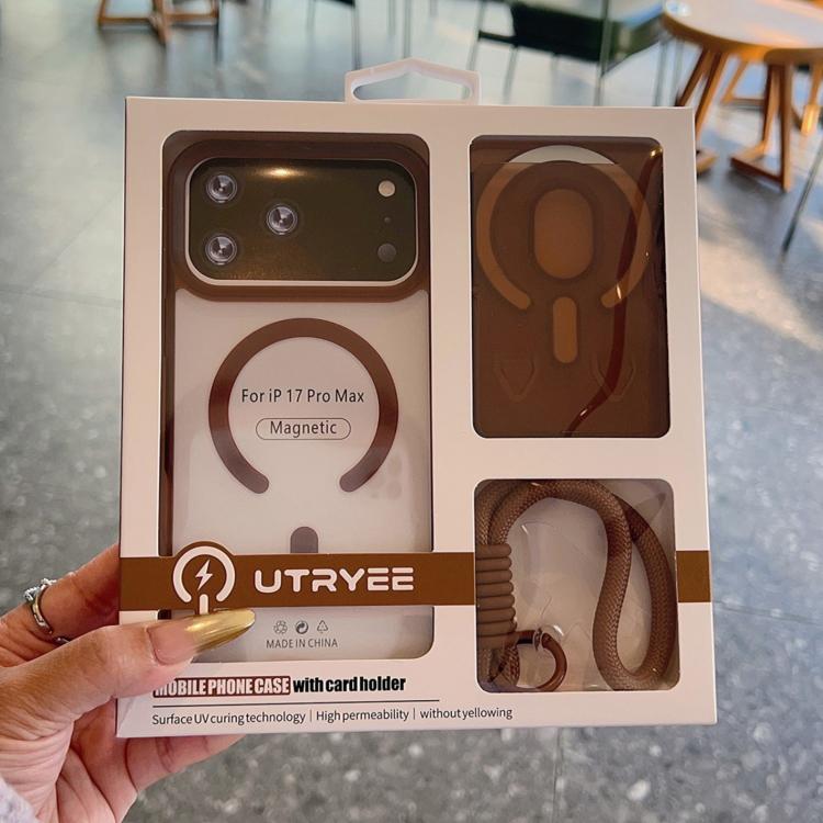 For iPhone 17 Frosted Detachable Card Slot Holder Magnetic Phone Case with Wrist Strap