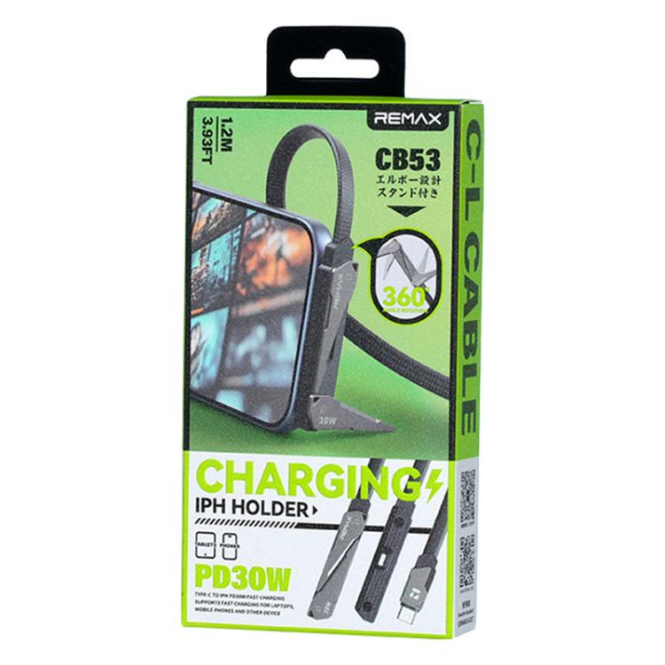 REMAX CB53 1.2m PD30W Type-C to 8 Pin Phone Holder Braided Fast Charging Data Cable - Black