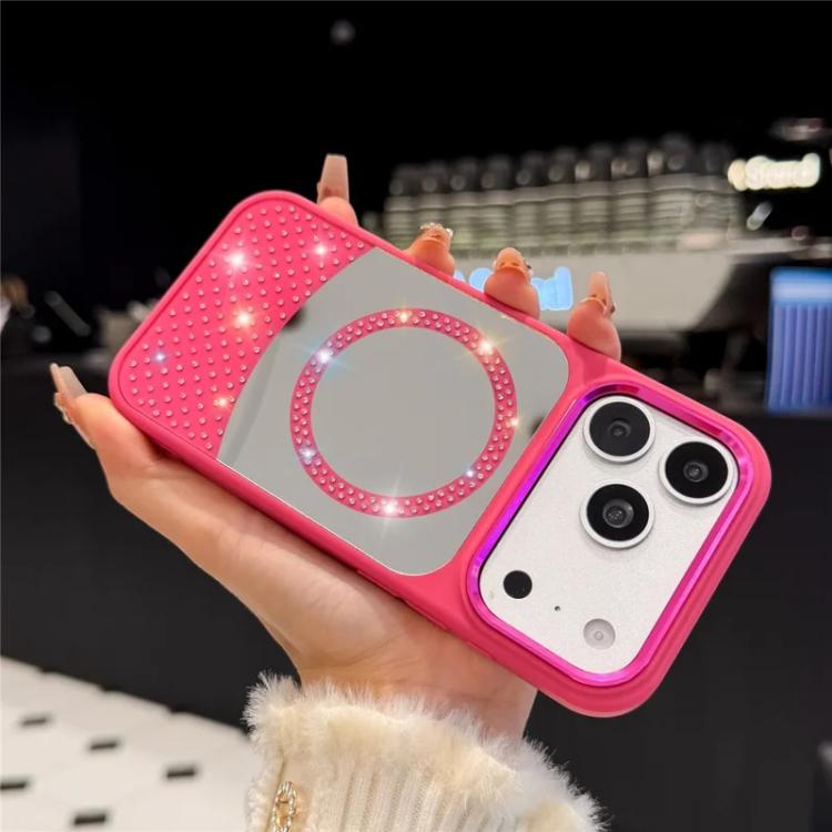 For iPhone 13 Pro Max Crystal Mirror Surface Rhinestone Magnetic Phone Case