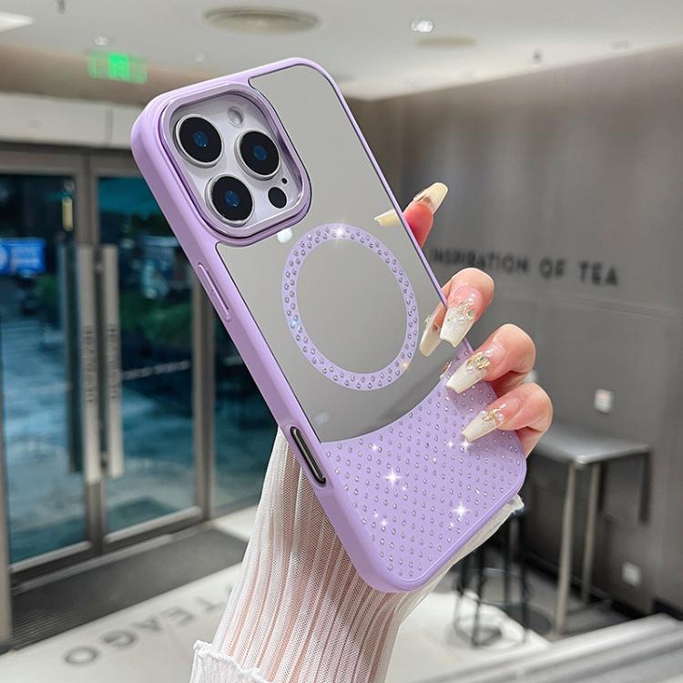 For iPhone 14 Crystal Mirror Surface Rhinestone Magnetic Phone Case