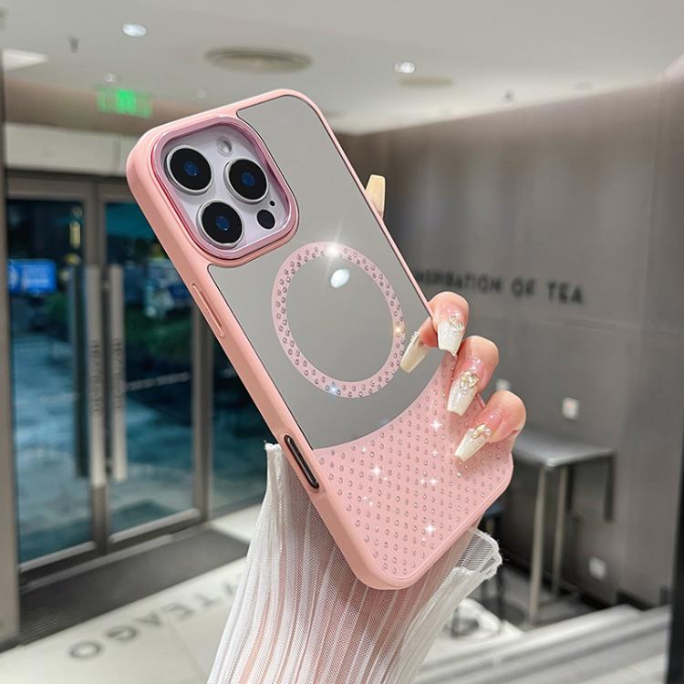 For iPhone 14 Crystal Mirror Surface Rhinestone Magnetic Phone Case