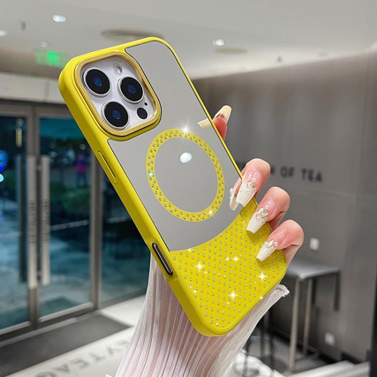 For iPhone 14 Plus Crystal Mirror Surface Rhinestone Magnetic Phone Case
