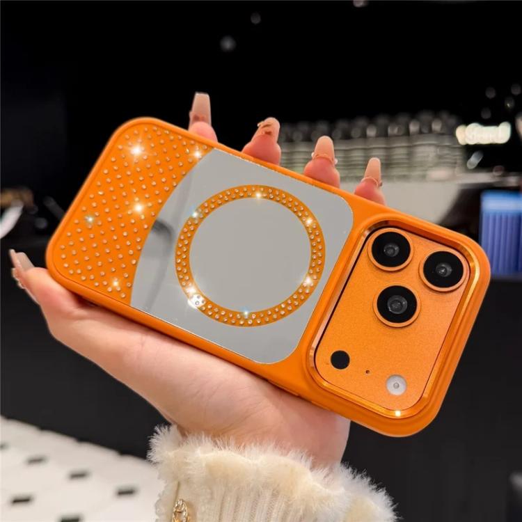 For iPhone 15 Pro Max Crystal Mirror Surface Rhinestone Magnetic Phone Case