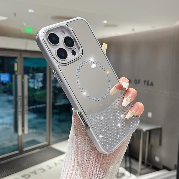 For iPhone 16 Pro Crystal Mirror Surface Rhinestone Magnetic Phone Case