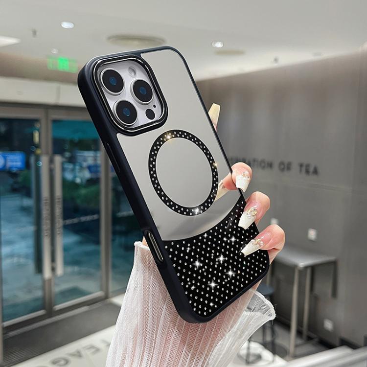 For iPhone 16 Pro Max Crystal Mirror Surface Rhinestone Magnetic Phone Case