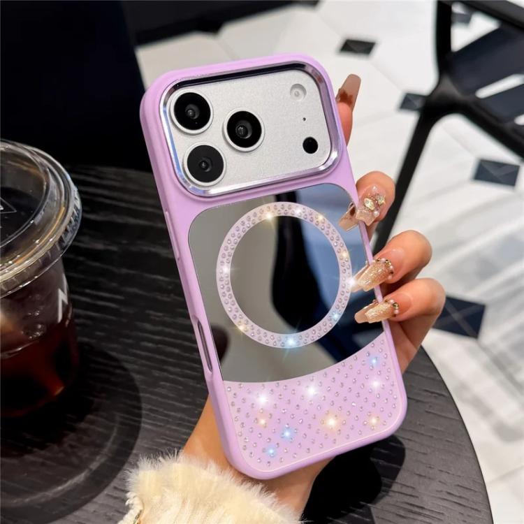For iPhone 17 Pro Crystal Mirror Surface Rhinestone Magnetic Phone Case