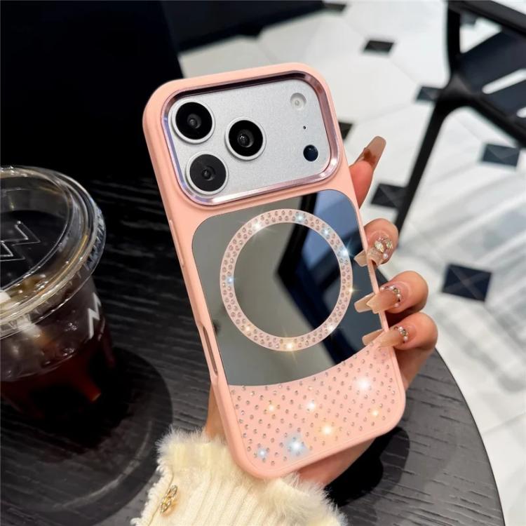 For iPhone 17 Pro Crystal Mirror Surface Rhinestone Magnetic Phone Case