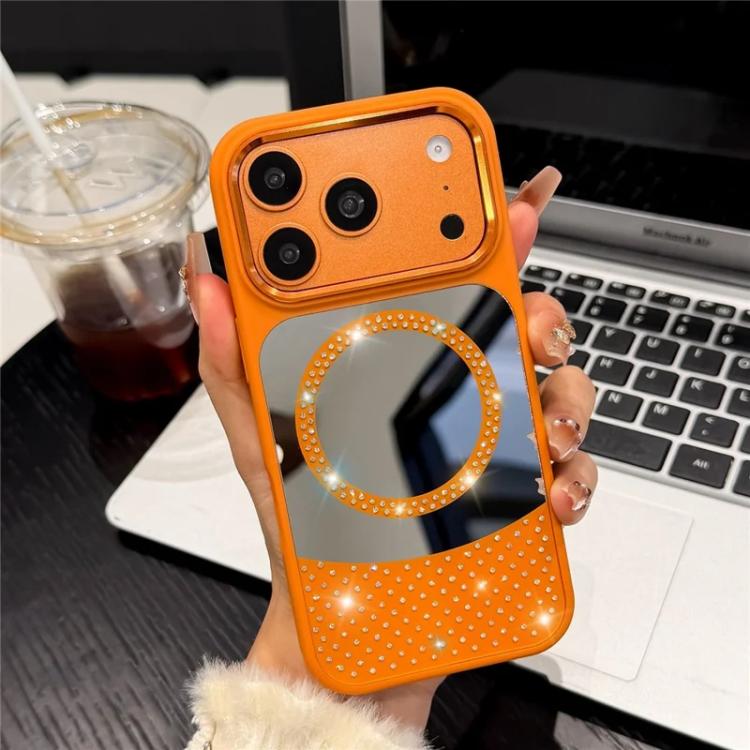 For iPhone 17 Pro Max Crystal Mirror Surface Rhinestone Magnetic Phone Case