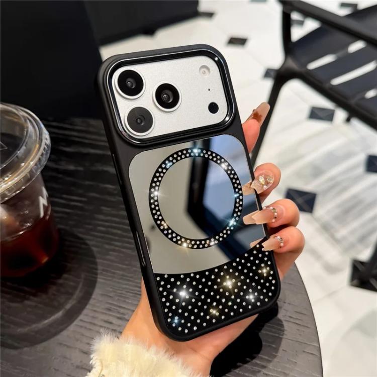 For iPhone 17 Pro Max Crystal Mirror Surface Rhinestone Magnetic Phone Case