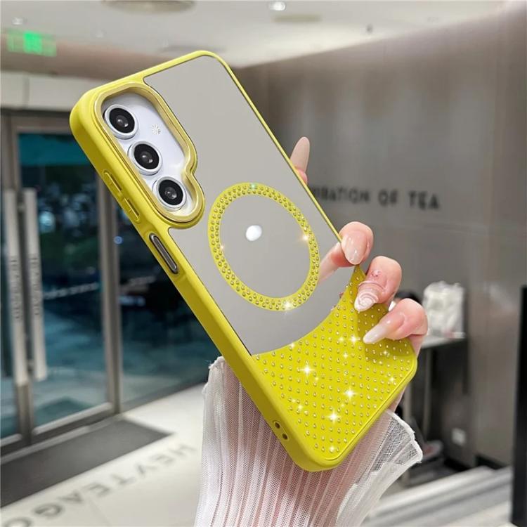 For Samsung Galaxy A35 5G Crystal Mirror Surface Rhinestone Magnetic Phone Case