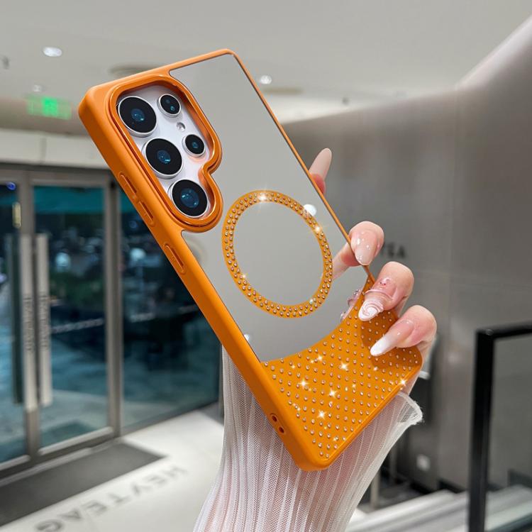For Samsung Galaxy S22 Ultra 5G Crystal Mirror Surface Rhinestone Magnetic Phone Case