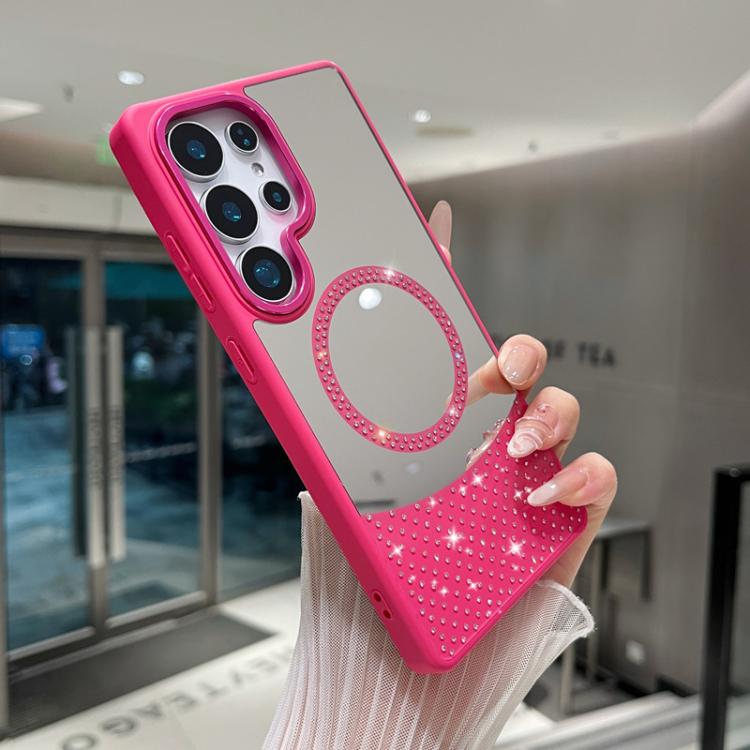 For Samsung Galaxy S22 Ultra 5G Crystal Mirror Surface Rhinestone Magnetic Phone Case