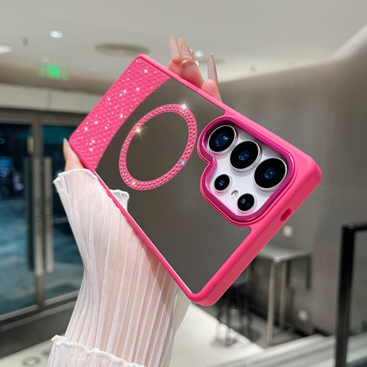 For Samsung Galaxy S22 Ultra 5G Crystal Mirror Surface Rhinestone Magnetic Phone Case