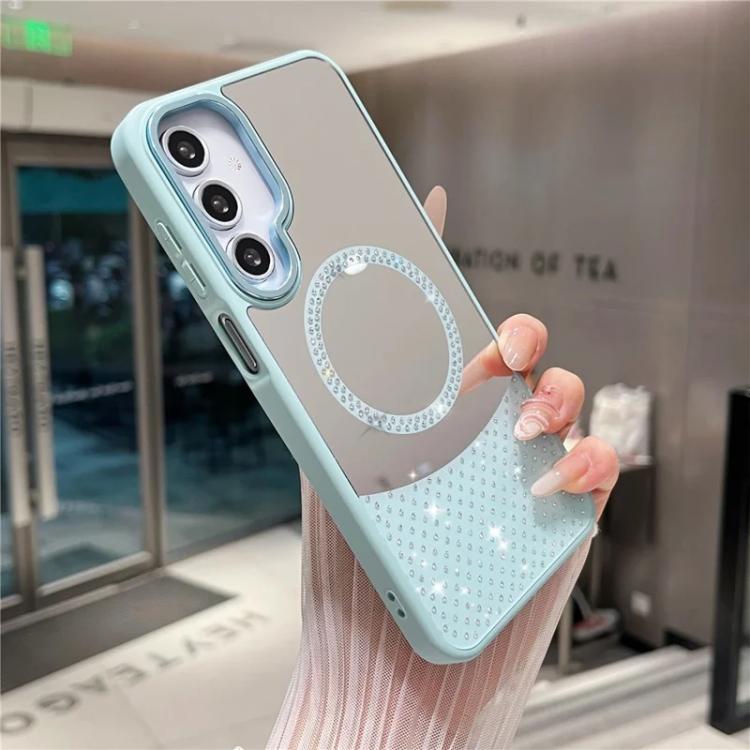 For Samsung Galaxy S23 5G Crystal Mirror Surface Rhinestone Magnetic Phone Case