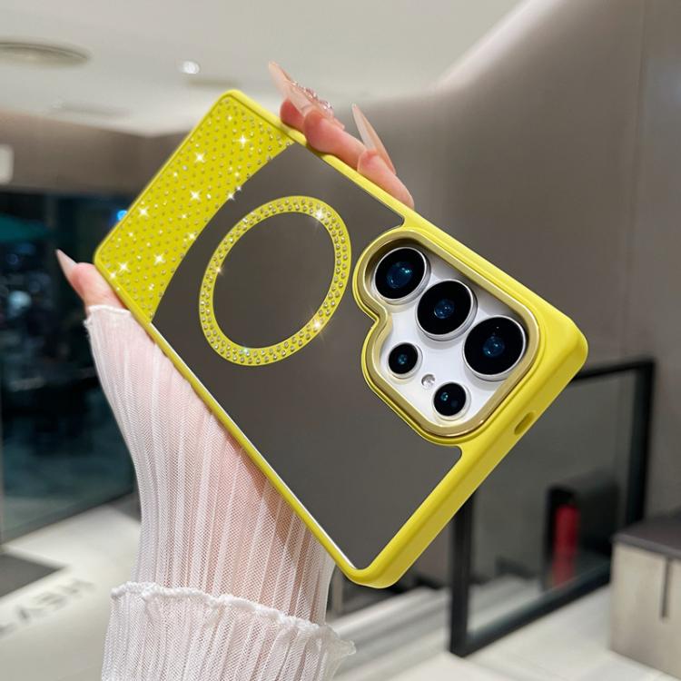For Samsung Galaxy S23 Ultra 5G Crystal Mirror Surface Rhinestone Magnetic Phone Case