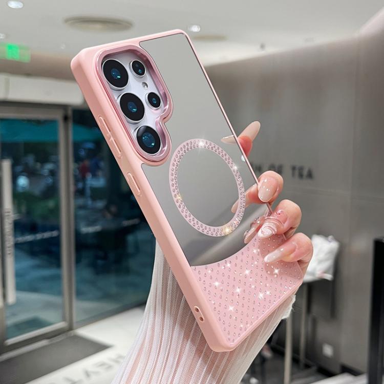 For Samsung Galaxy S23 Ultra 5G Crystal Mirror Surface Rhinestone Magnetic Phone Case