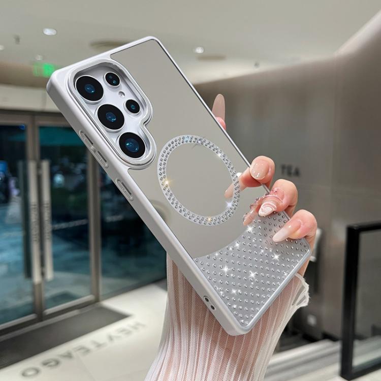 For Samsung Galaxy S23 Ultra 5G Crystal Mirror Surface Rhinestone Magnetic Phone Case