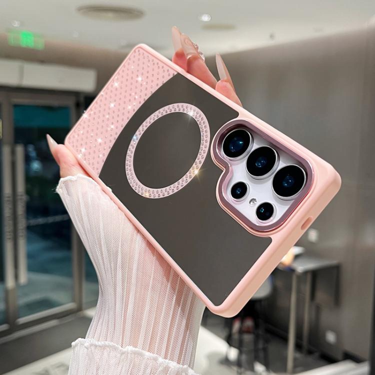 For Samsung Galaxy S24 Ultra 5G Crystal Mirror Surface Rhinestone Magnetic Phone Case