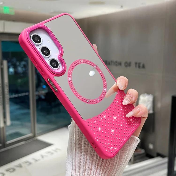 For Samsung Galaxy S24 FE 5G Crystal Mirror Surface Rhinestone Magnetic Phone Case