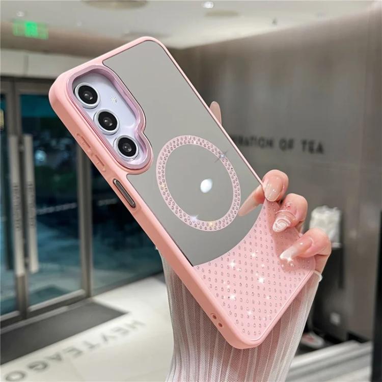 For Samsung Galaxy S24 FE 5G Crystal Mirror Surface Rhinestone Magnetic Phone Case