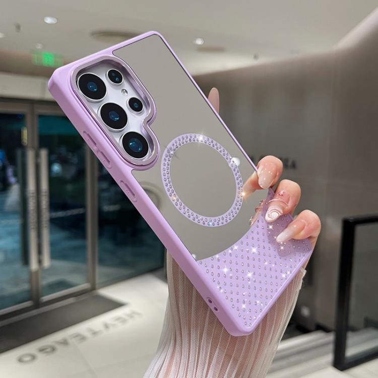 For Samsung Galaxy S25 Ultra 5G Crystal Mirror Surface Rhinestone Magnetic Phone Case