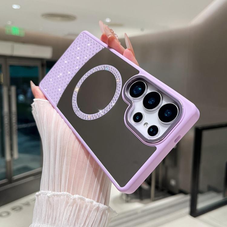 For Samsung Galaxy S25 Ultra 5G Crystal Mirror Surface Rhinestone Magnetic Phone Case