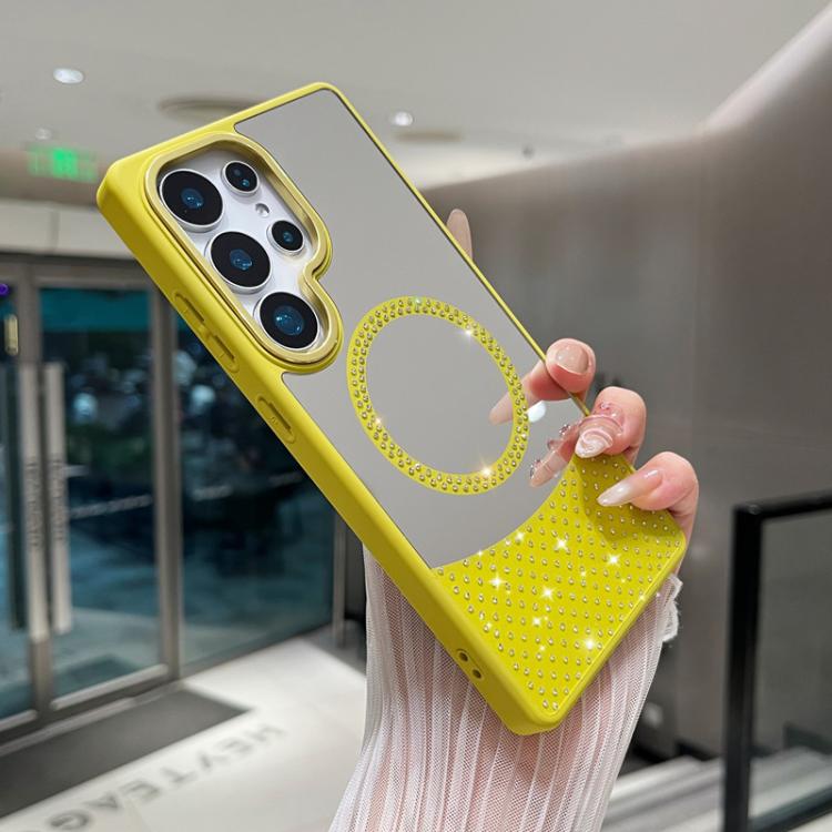 For Samsung Galaxy S25 Ultra 5G Crystal Mirror Surface Rhinestone Magnetic Phone Case