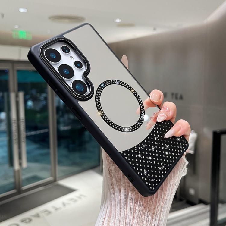 For Samsung Galaxy S25 Ultra 5G Crystal Mirror Surface Rhinestone Magnetic Phone Case