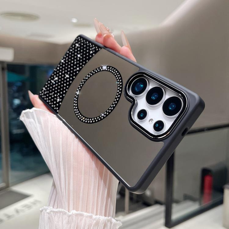 For Samsung Galaxy S25 Ultra 5G Crystal Mirror Surface Rhinestone Magnetic Phone Case