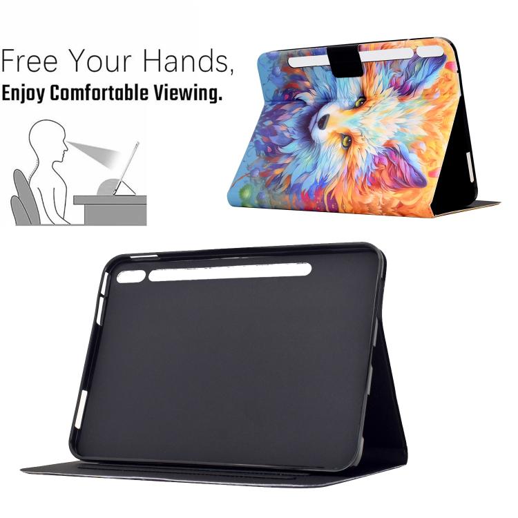 For Samsung Galaxy Tab S10 FE+ Voltage Sewing Thread Painted Vegan Leather Smart Tablet Case