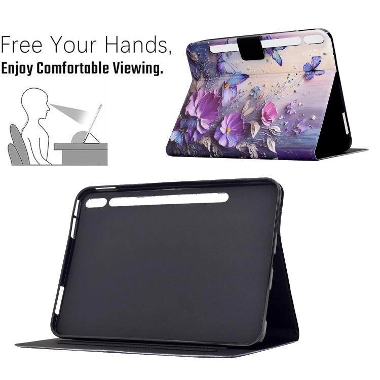 For Samsung Galaxy Tab S10 FE+ Voltage Sewing Thread Painted Vegan Leather Smart Tablet Case