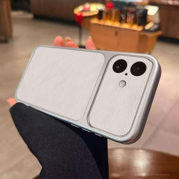 For iPhone 17 Large Window Leather Textured Coated TPU Phone Case - White