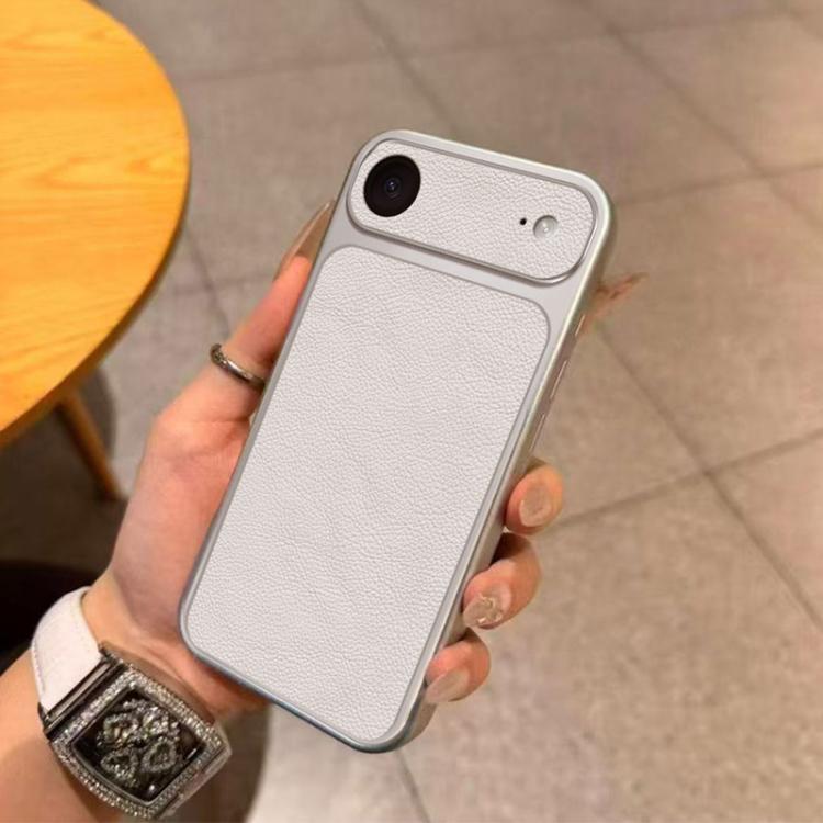 For iPhone Air Large Window Leather Textured Coated TPU Phone Case - White