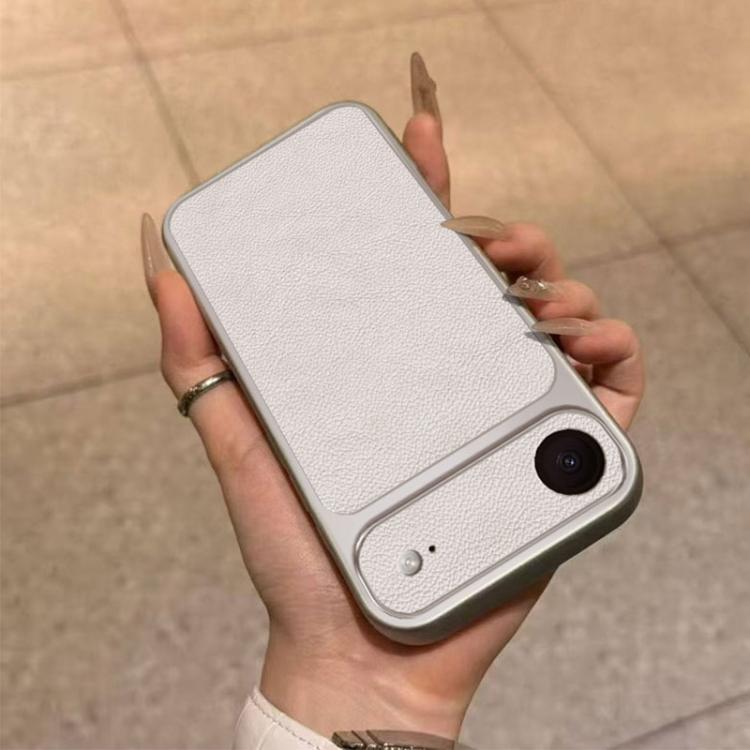 For iPhone Air Large Window Leather Textured Coated TPU Phone Case - White
