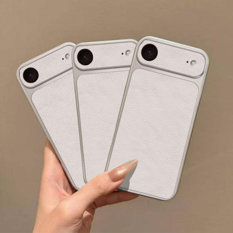 For iPhone Air Large Window Leather Textured Coated TPU Phone Case - White