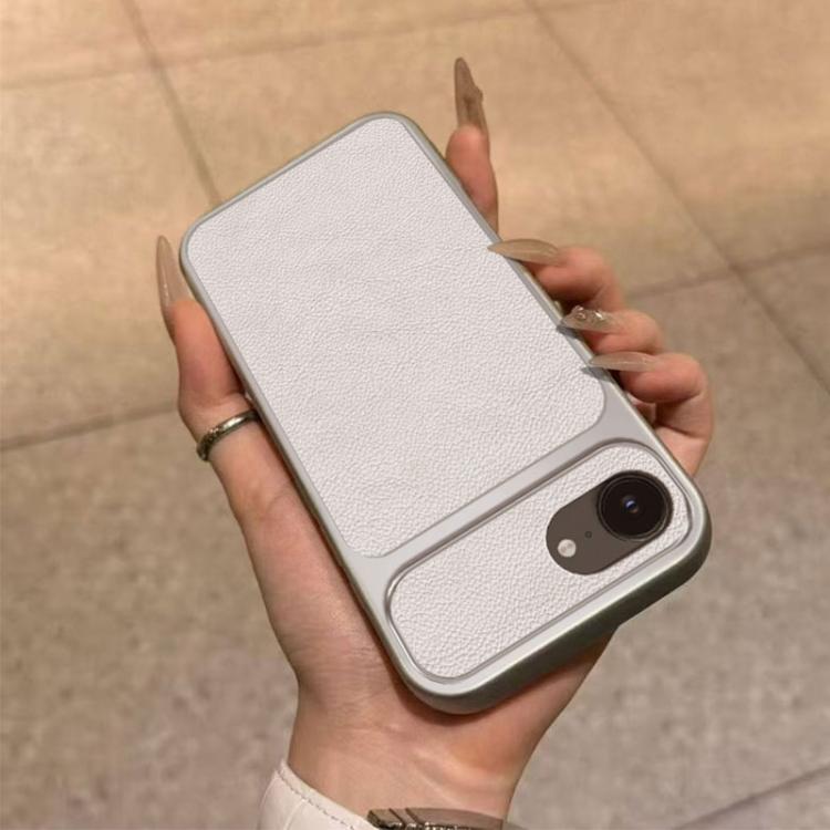 For iPhone 17e / 16e Large Window Leather Textured Coated TPU Phone Case - White