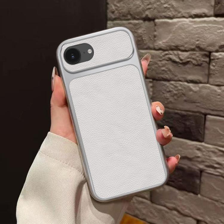 For iPhone 17e / 16e Large Window Leather Textured Coated TPU Phone Case - White