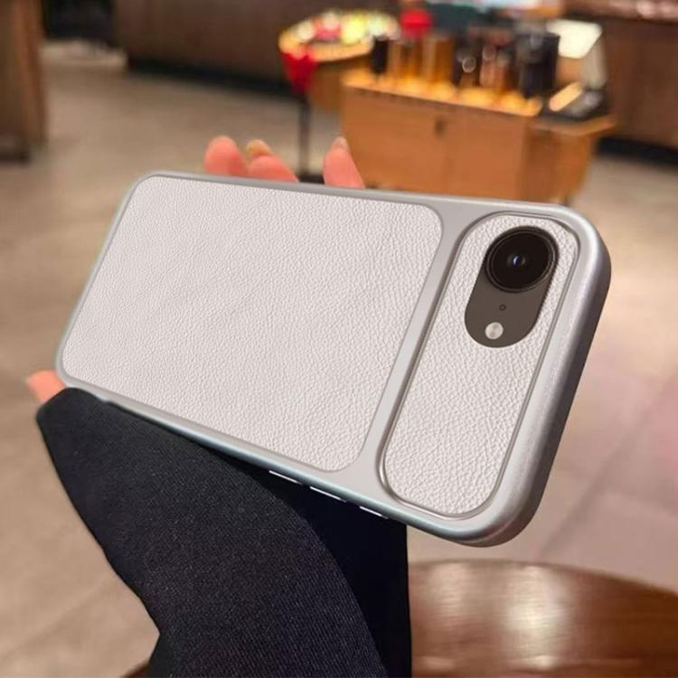 For iPhone 17e / 16e Large Window Leather Textured Coated TPU Phone Case - White