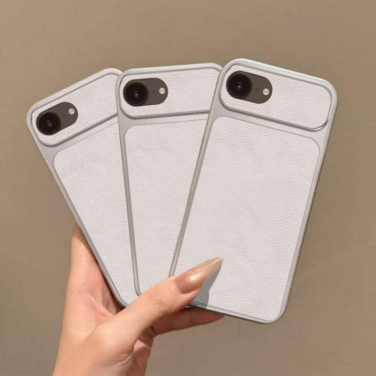 For iPhone 17e / 16e Large Window Leather Textured Coated TPU Phone Case - White
