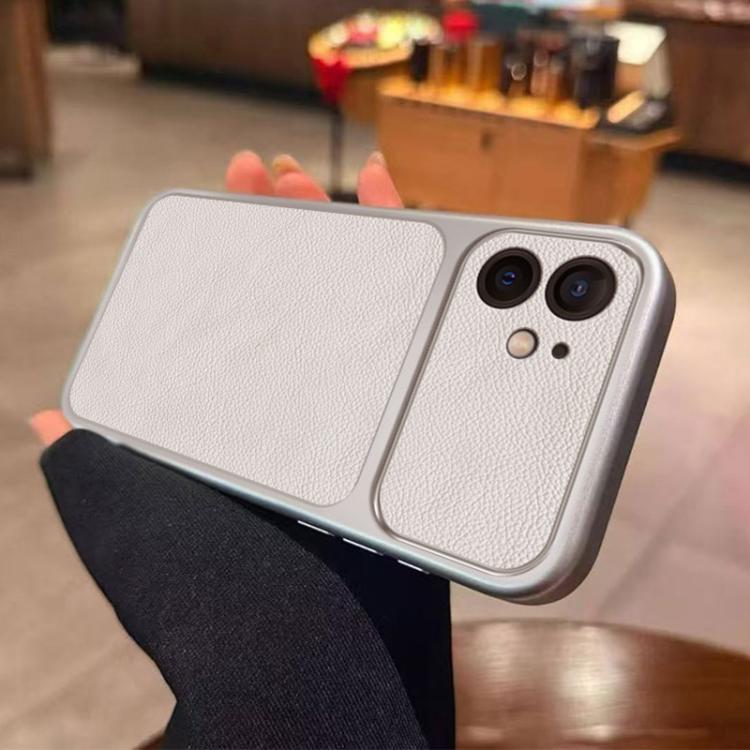 For iPhone 12 Large Window Leather Textured Coated TPU Phone Case - White