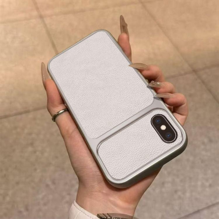 For iPhone XS Large Window Leather Textured Coated TPU Phone Case - White