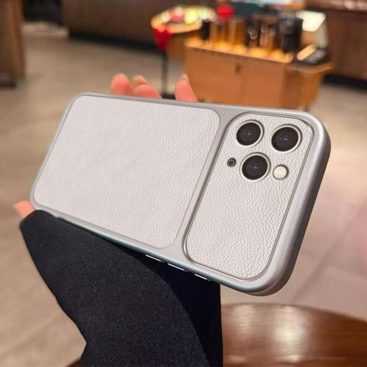For iPhone 11 Pro Large Window Leather Textured Coated TPU Phone Case - White