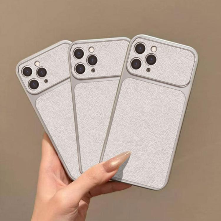 For iPhone 11 Pro Large Window Leather Textured Coated TPU Phone Case - White