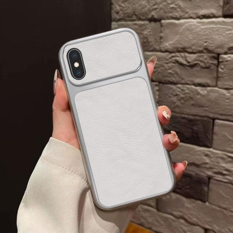For iPhone X Large Window Leather Textured Coated TPU Phone Case - White