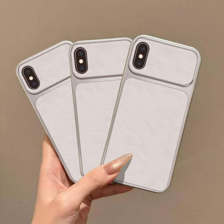 For iPhone X Large Window Leather Textured Coated TPU Phone Case - White