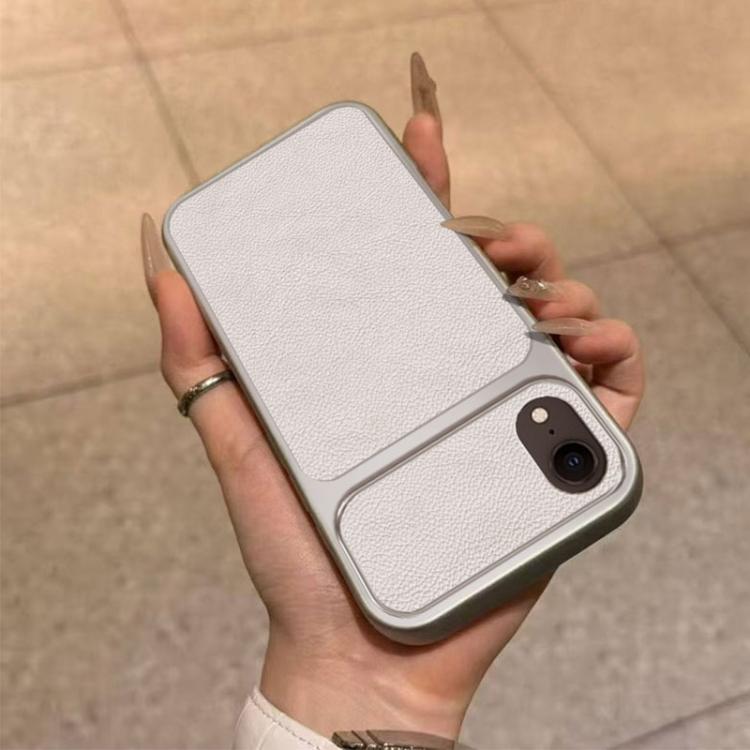 For iPhone XR Large Window Leather Textured Coated TPU Phone Case - White