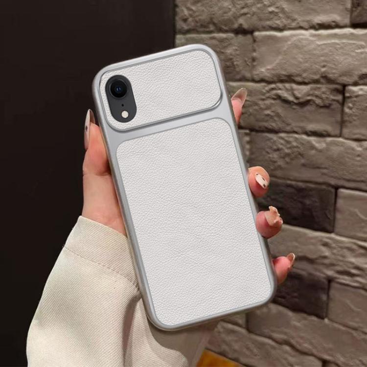 For iPhone XR Large Window Leather Textured Coated TPU Phone Case - White