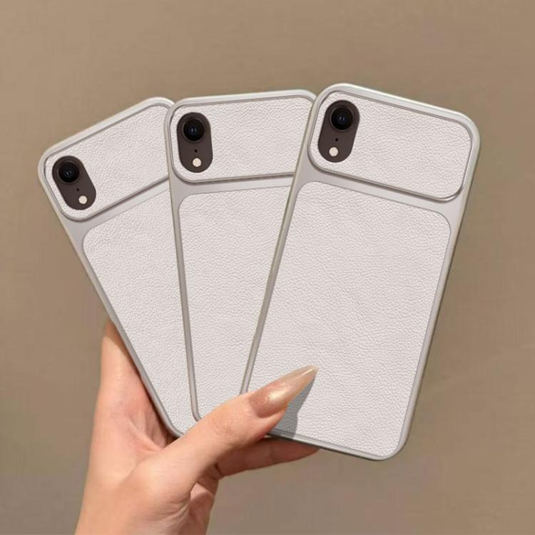 For iPhone XR Large Window Leather Textured Coated TPU Phone Case - White