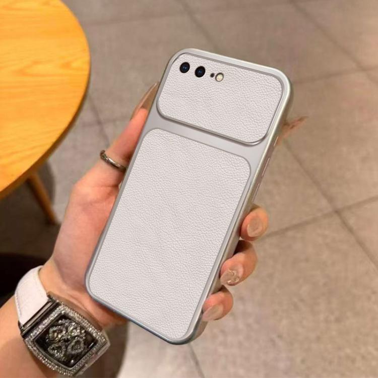 For iPhone 8 Plus & 7 Plus Large Window Leather Textured Coated TPU Phone Case - White